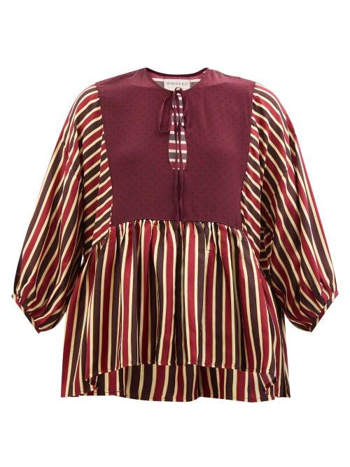 Wiggy Kit - Fil-coup And Gingham Silk Blouse - Womens - Burgundy