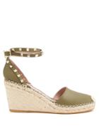 Valentino Rockstud Leather Wedge Espadrilles