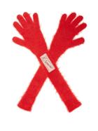 Raf Simons - Logo-patch Long Mohair-blend Gloves - Womens - Red