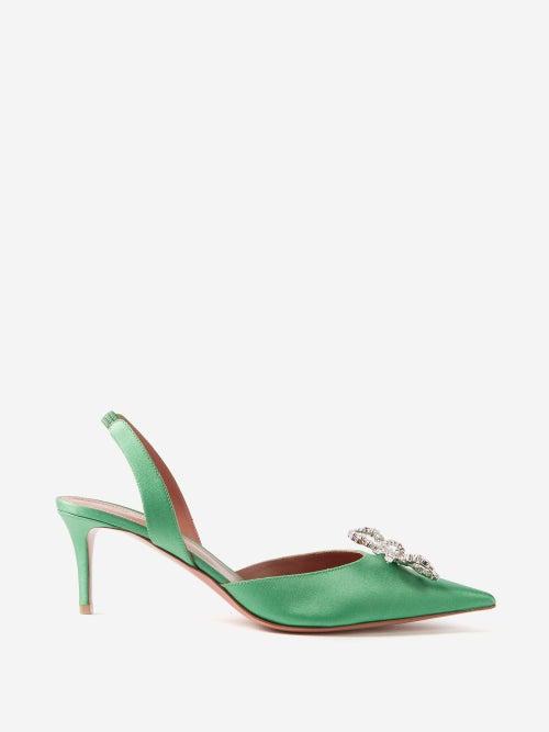 Amina Muaddi - Rosie 60 Crystal-bow Silk-satin Slingback Pumps - Womens - Green