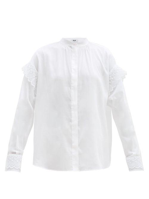Matchesfashion.com Msgm - Crochet-trimmed Cotton-blend Shirt - Womens - White