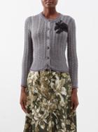 Erdem - Estelle Flower-embellished Wool-blend Cardigan - Womens - Dark Grey