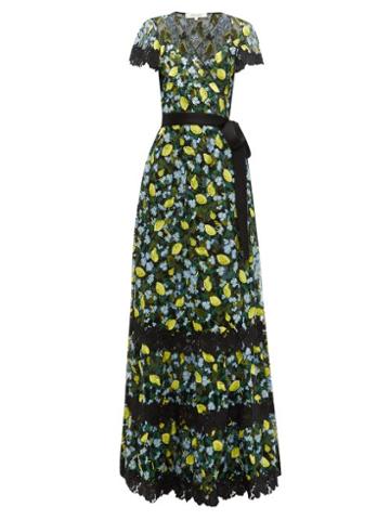 Matchesfashion.com Diane Von Furstenberg - Victorious Lemon Embroidered Lace Wrap Dress - Womens - Black Multi