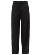 The Attico - High-rise Pleated Wool-blend Barrel-leg Trousers - Womens - Black