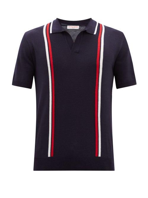 Orlebar Brown - Horton Striped Knitted-merino Polo Shirt - Mens - Navy
