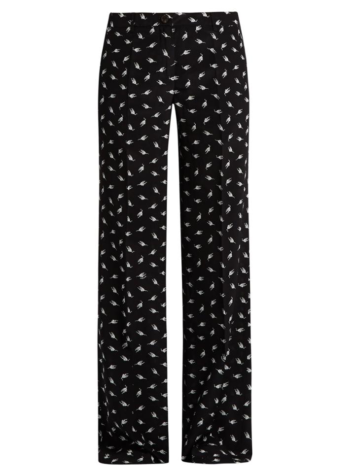 Miu Miu Cat-print Wide-leg Silk Trousers