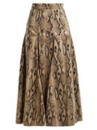 Matchesfashion.com Msgm - High Gloss Snake Print Midi Skirt - Womens - Beige