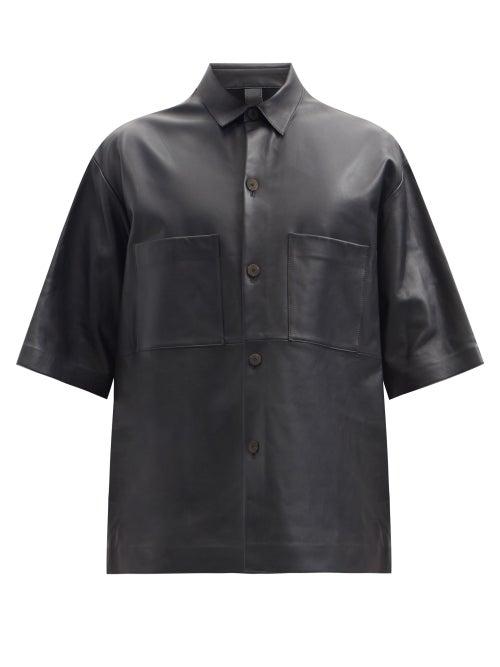 Mens Rtw Studio Nicholson - Oversized Patch-pocket Leather Shirt - Mens - Navy