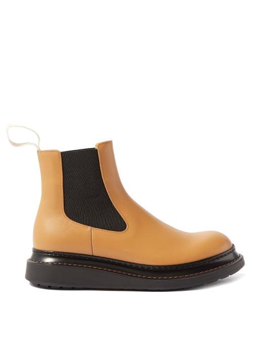 Loewe - Rubber-trimmed Leather Chelsea Boots - Womens - Camel