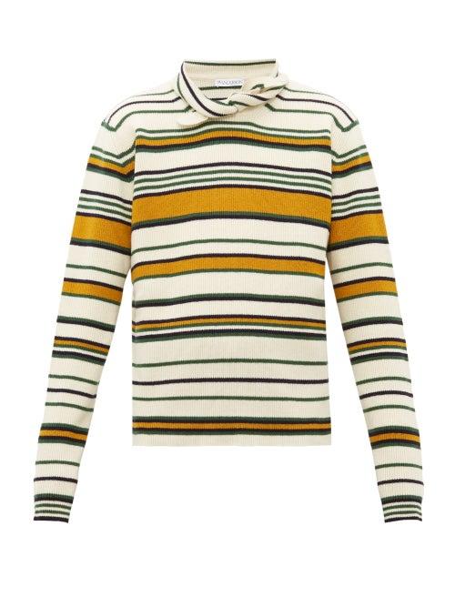 Matchesfashion.com Jw Anderson - Collar Tie Striped Wool Sweater - Mens - Yellow Multi