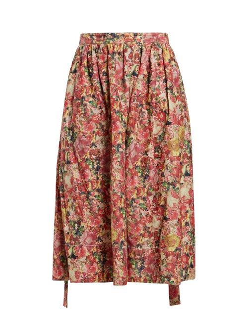 Matchesfashion.com Marni - Gathered Floral Print Poplin Midi Skirt - Womens - Pink Multi