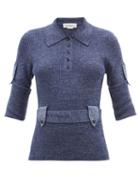 Matchesfashion.com Victoria Beckham - Belted Ribbed Cotton Sweater - Womens - Navy