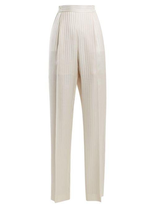 Matchesfashion.com Stella Mccartney - High Rise Striped Jacquard Silk Satin Trousers - Womens - Cream