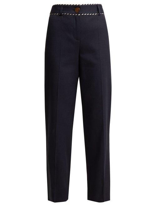 Matchesfashion.com Peter Pilotto - Piped Straight Leg Trousers - Womens - Navy