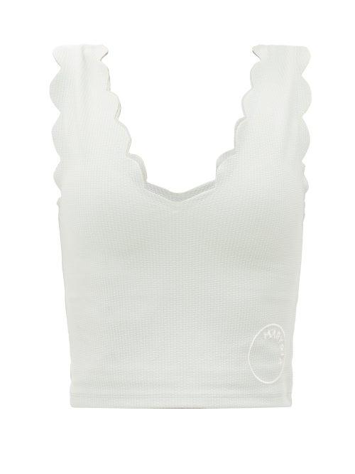 Marysia Sport - Venus Scalloped-edge Cropped Top - Womens - Light Blue / Grey