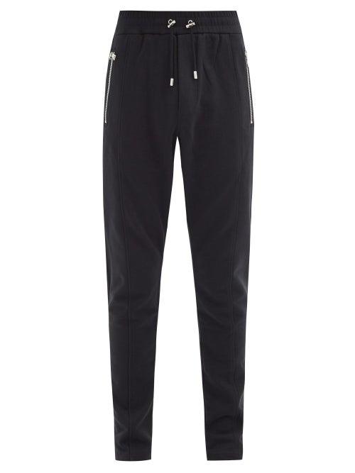 Matchesfashion.com Balmain - Patent-logo Cotton-jersey Track Pants - Mens - Black