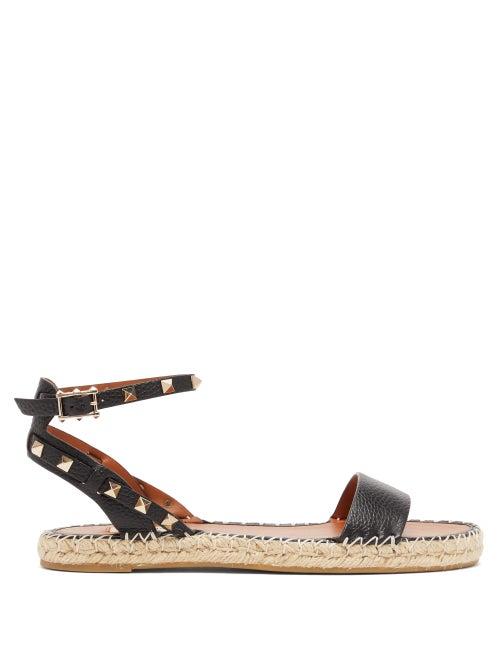 Matchesfashion.com Valentino - Rockstud Strap Leather Espadrille Sandals - Womens - Black