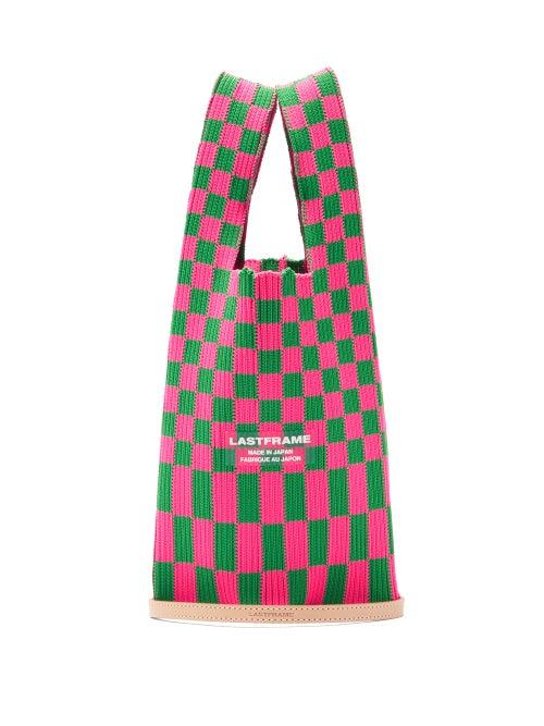 Ladies Bags Lastframe - Ichimatsu Check Knitted Tote Bag - Womens - Green Multi