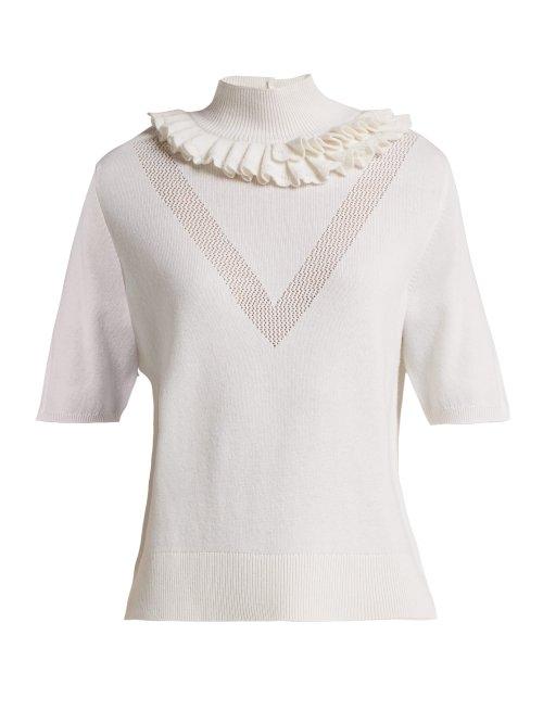 Matchesfashion.com Barrie - Flying Lace Ruffled Cashmere Sweater - Womens - White