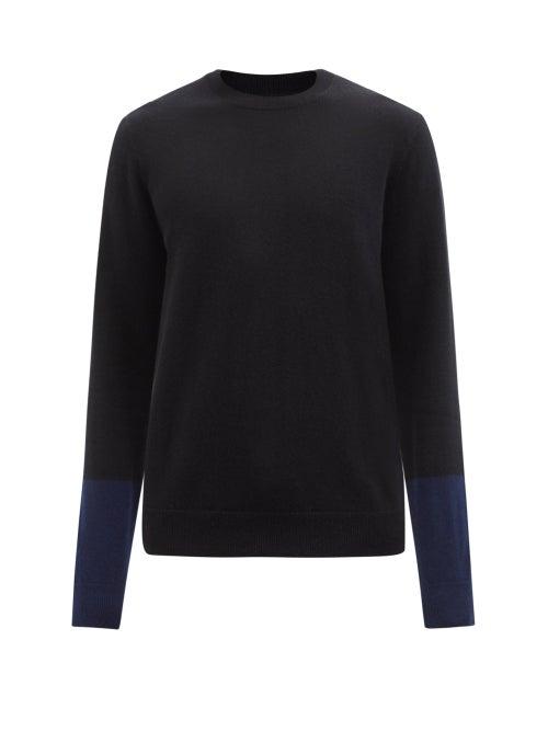 Comme Des Garons Shirt - Contrast-cuff Wool Sweater - Mens - Black Navy