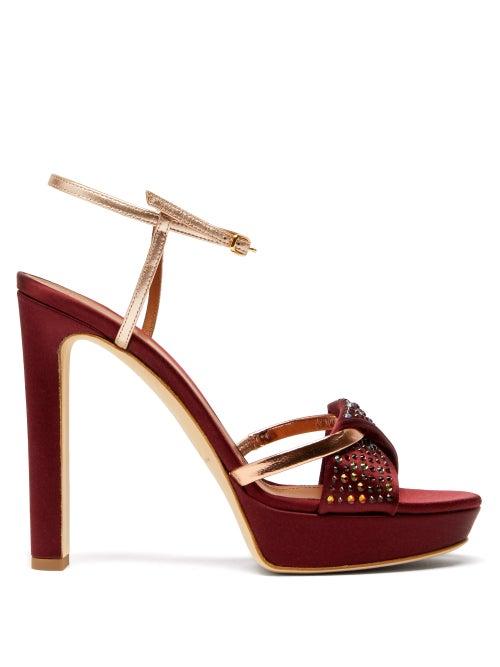 Matchesfashion.com Malone Souliers - Lauren Crystal Embellished Satin Platform Sandals - Womens - Burgundy Gold