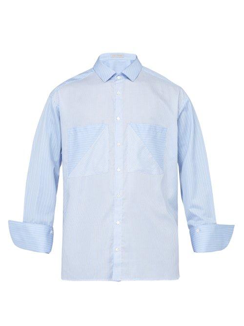 Matchesfashion.com Palmer//harding - Carl Double Patch Pocket Striped Cotton Shirt - Mens - Blue