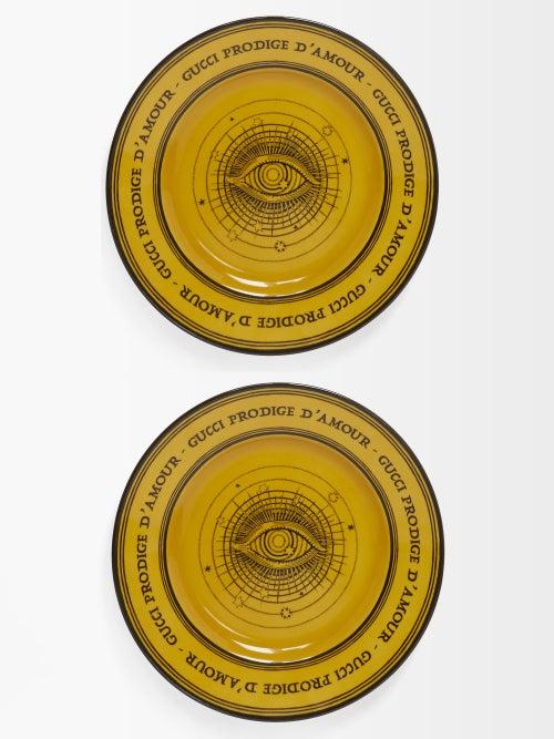 Gucci - Set Of Two Star Eye Porcelain Dessert Plates - Yellow