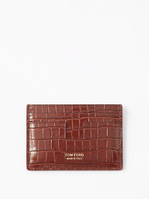 Tom Ford - T-line Croc-leather Cardholder - Mens - Dark Brown