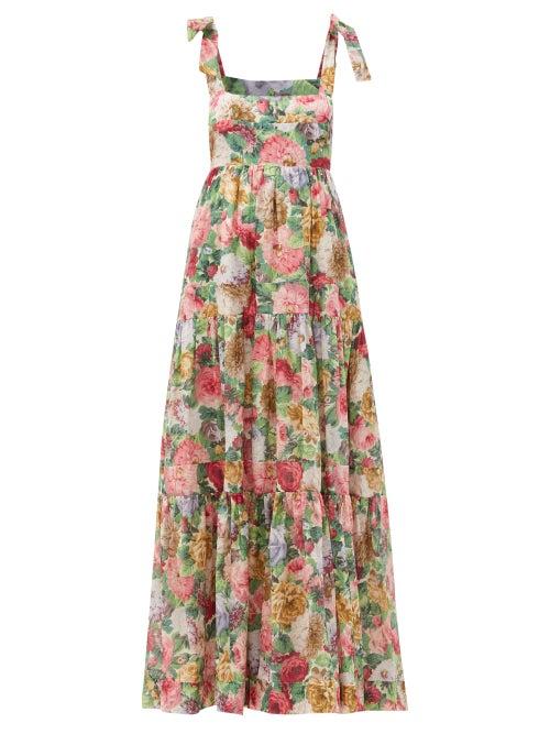 Ladies Beachwear Zimmermann - Mae Tie-shoulder Floral-print Voile Maxi Dress - Womens - Pink Multi