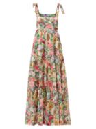 Ladies Beachwear Zimmermann - Mae Tie-shoulder Floral-print Voile Maxi Dress - Womens - Pink Multi