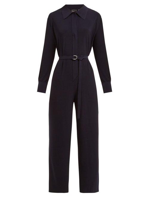 Matchesfashion.com Norma Kamali - Belted Jersey Jumpsuit - Womens - Navy