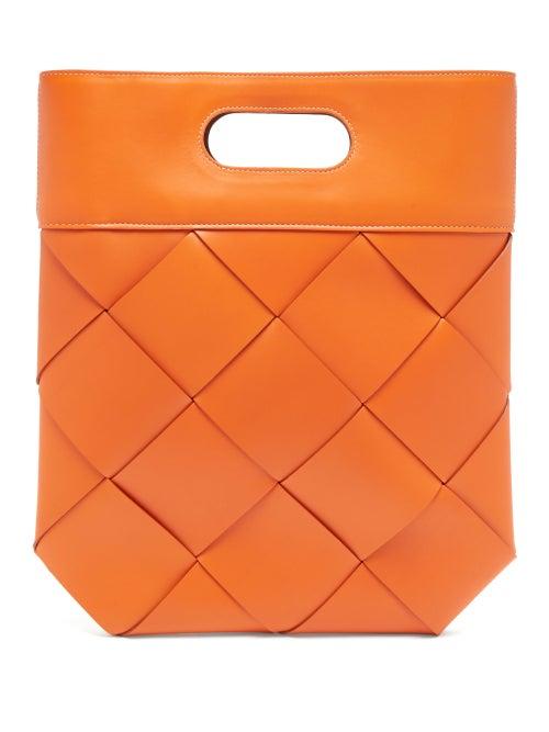 Matchesfashion.com Bottega Veneta - Slip Small Intrecciato Leather Tote - Womens - Orange