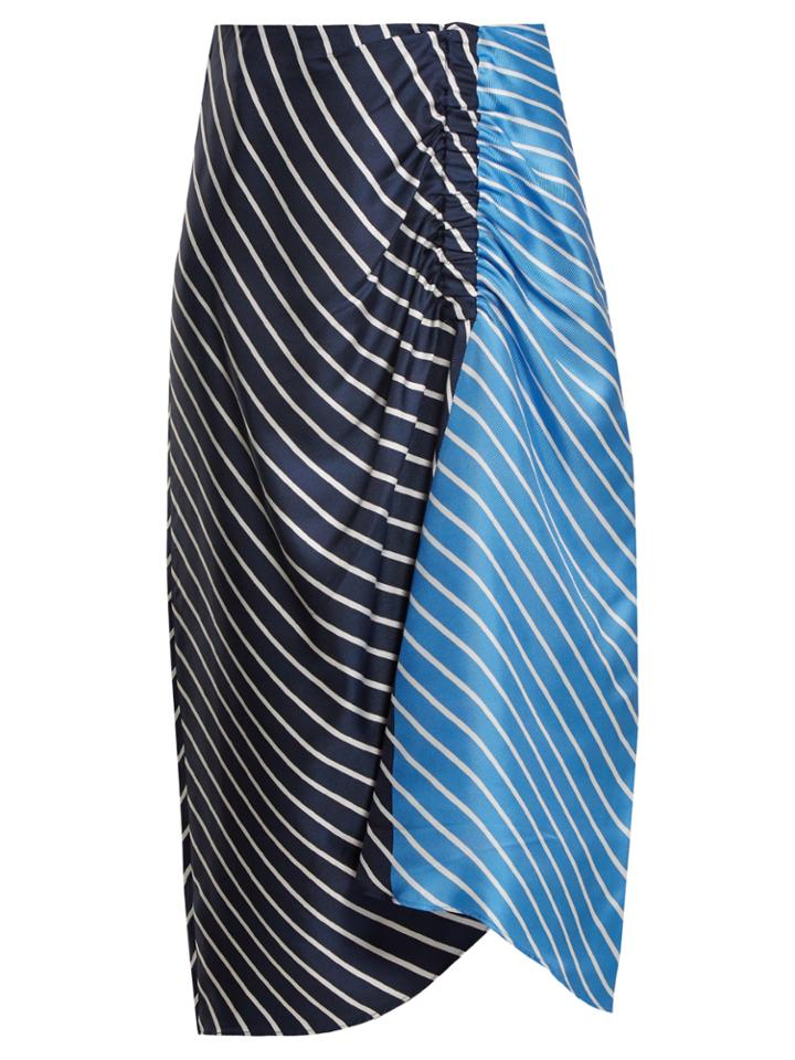 Tibi Delphina Striped High-rise Midi Skirt