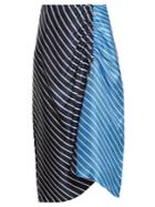 Tibi Delphina Striped High-rise Midi Skirt