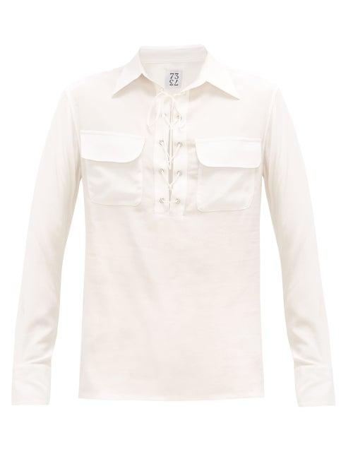 Matchesfashion.com 73 London - Laced-placket Silk-georgette Shirt - Mens - White