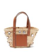 Matchesfashion.com Loewe - Small Crystal Embellished Woven Straw Bag - Womens - Tan Multi