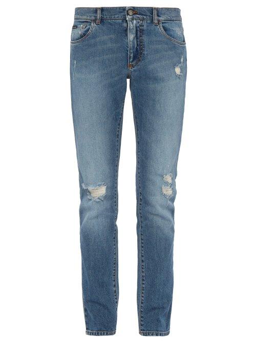 Matchesfashion.com Dolce & Gabbana - Distressed Slim Fit Straight Leg Jeans - Mens - Blue