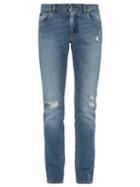 Matchesfashion.com Dolce & Gabbana - Distressed Slim Fit Straight Leg Jeans - Mens - Blue