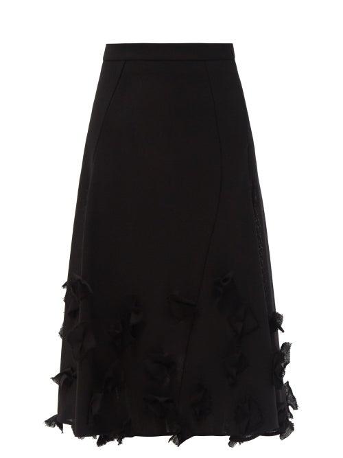 Ladies Rtw Jil Sander - Raw Floral-appliqu Wool A-line Skirt - Womens - Black