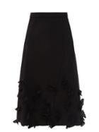 Ladies Rtw Jil Sander - Raw Floral-appliqu Wool A-line Skirt - Womens - Black