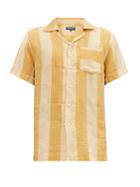 Matchesfashion.com Frescobol Carioca - Camp-collar Striped Linen Shirt - Mens - Gold