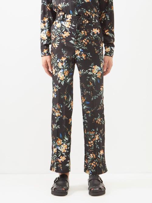 Erdem - Lionel Kallmus-print Twill Trousers - Mens - Black Multi