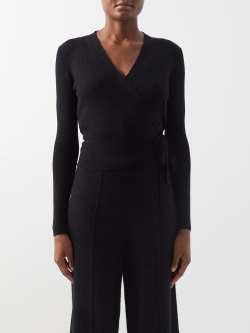 Allude - Wrap-front V-neck Wool Cardigan - Womens - Black
