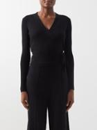 Allude - Wrap-front V-neck Wool Cardigan - Womens - Black