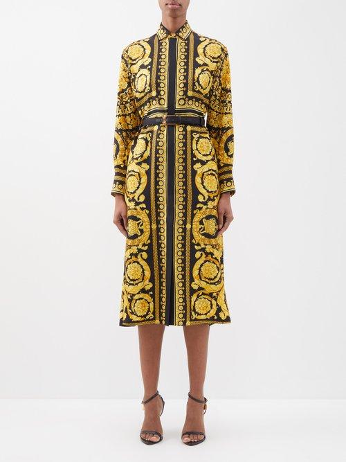Versace - Baroque-print Silk-twill Shirt Dress - Womens - 01bk