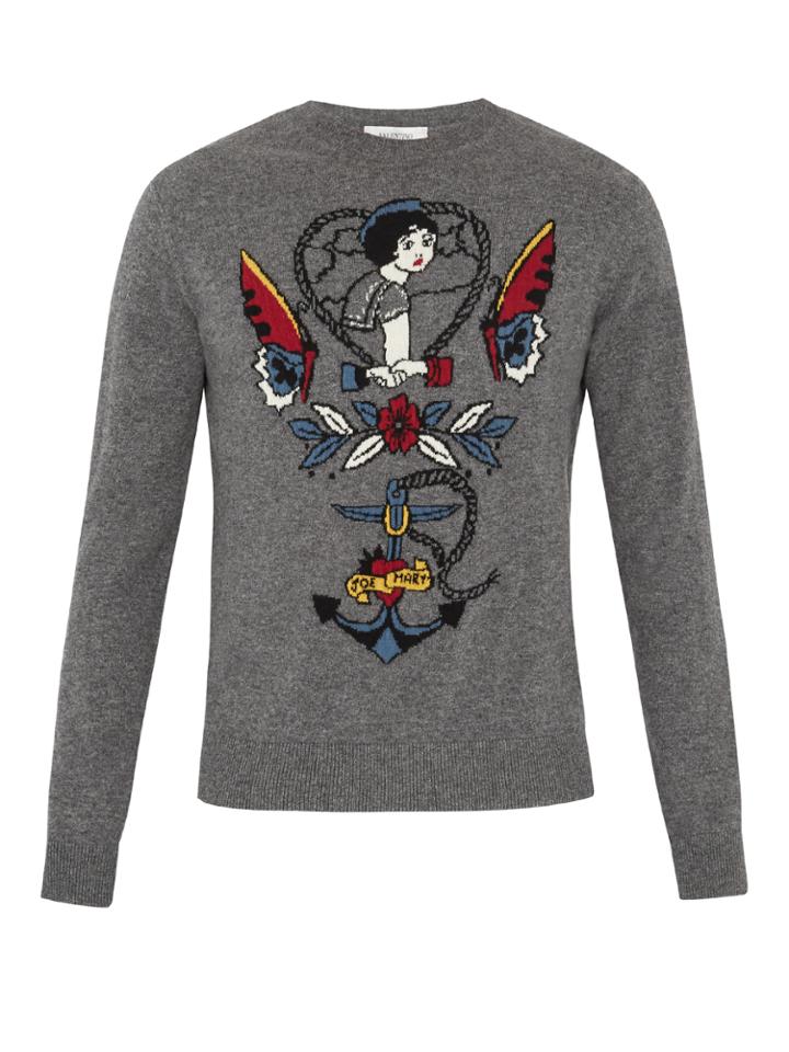 Valentino Tattoo-intarsia Cashmere-blend Sweater