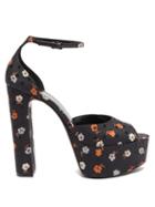 Saint Laurent - Jodie Floral-print Satin Platform Sandals - Womens - Black Multi