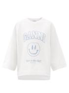 Ladies Rtw Ganni - Isoli Smiley Face Recycled Cotton-blend Sweatshirt - Womens - White / Ivory