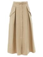 Le Kasha - Karut Belted Linen Maxi Skirt - Womens - Khaki