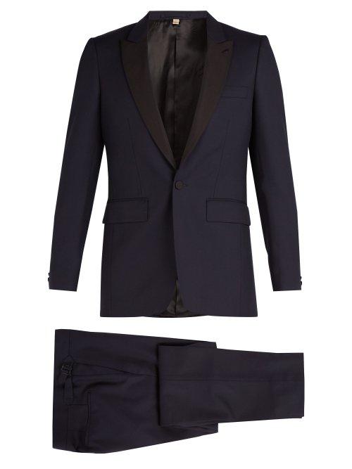 Matchesfashion.com Burberry - Contrast Lapel Single Breasted Wool Tuxedo - Mens - Navy